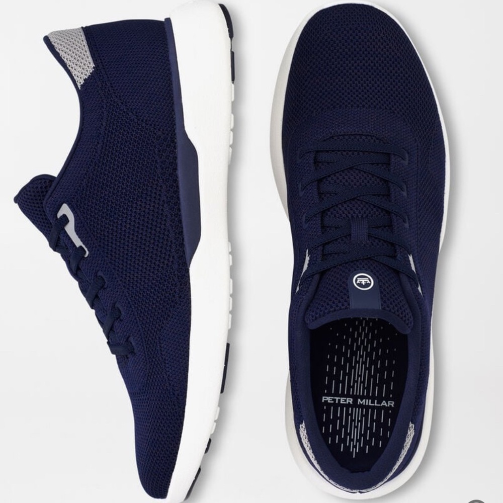 Peter Millar Men's Navy Knit Athletic Sneakers
